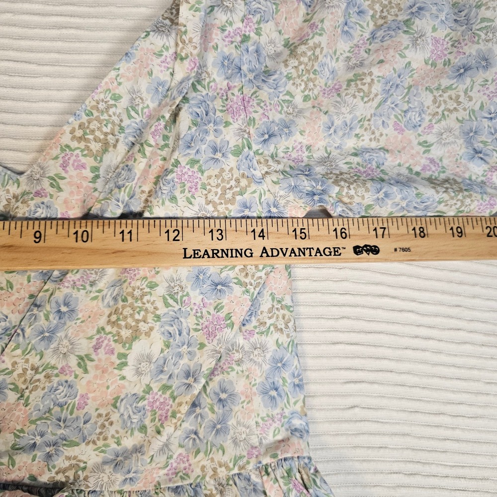Daze Dayz Floral Cotton Puff Sleeve Midi Dress Blue Pink Green Size‎ M NWT - Picture 4 of 6